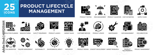 Product Lifecycle Management, product, strategy, management, plm, workflow icon set. icons collection. Simple vector illustration