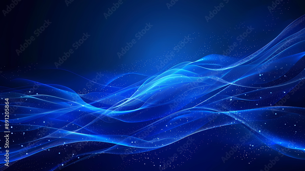 Fototapeta premium Abstract blue digital background with dots and waves