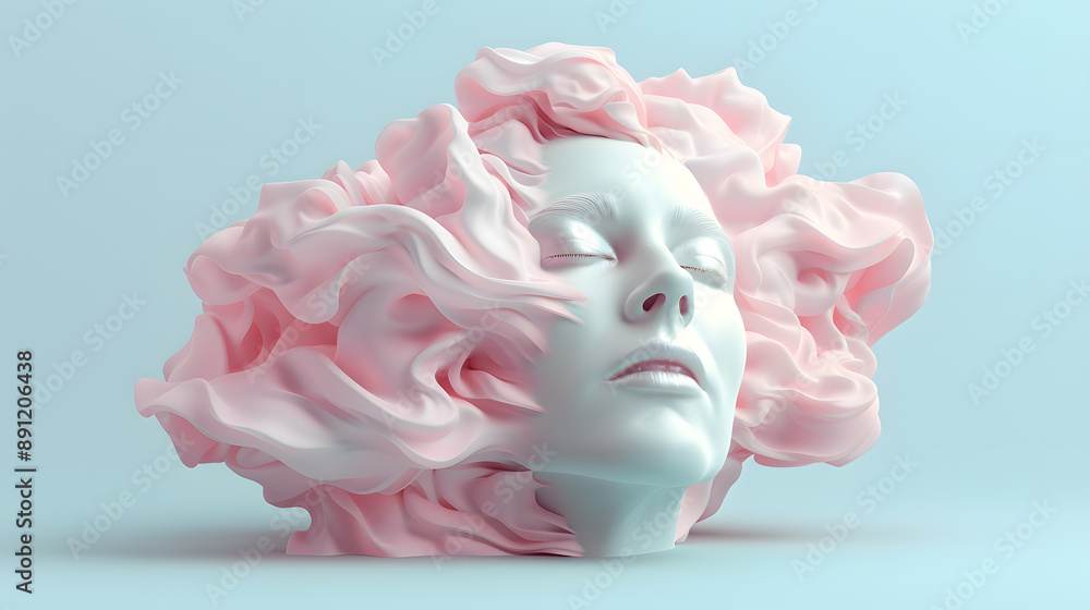 Portrait illustration art of a woman with pink smoke and statue style, representing states of mind and deep emotion. Combines thought and personality, a unique blend of modern and conceptual art. Portrait illustration art of a woman with pink smoke and statue style, representing states of mind and deep emotion. Combines thought and personality, a unique blend of modern and conceptual art.