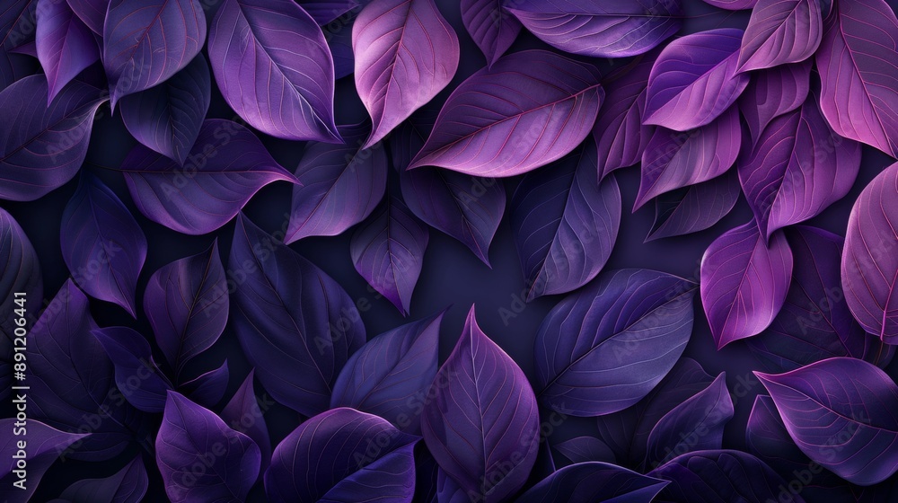 Naklejka premium Modern Abstract Geometric Leaf Pattern on Dark Purple Background - Sophisticated Realistic Banner Design