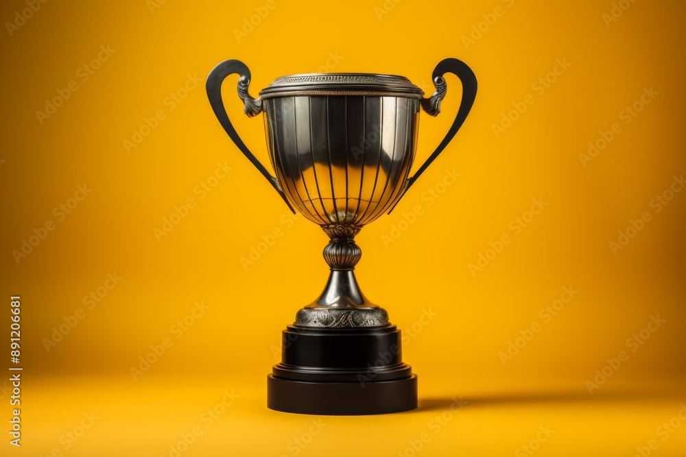 Silver Trophy on Yellow Background Silver Trophy on Yellow Background