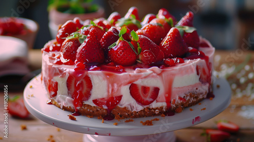 cheesecake with strawberries photo