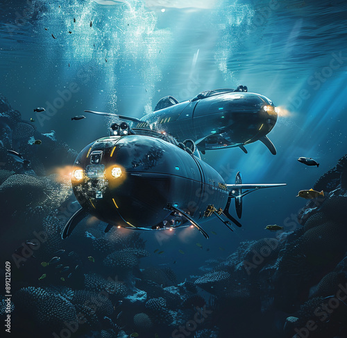 Wallpaper Mural A drones exploring uncharted ocean depths, discovering new species and underwater habitats Torontodigital.ca