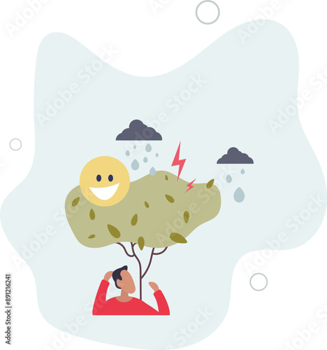 Weathering emotional storms with effective mental method.flat design.illustration with people.