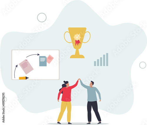 Achievement celebration for successful business goal .flat design.illustration with people.