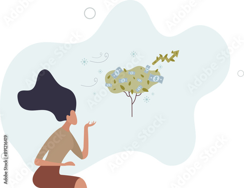 Economic growth in adverse conditions with profit success. Challenging time with money development and successful trading .flat design.illustration with people.