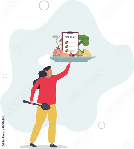 Diet plan, management program for detoxification and weight loss.flat design.illustration with people.