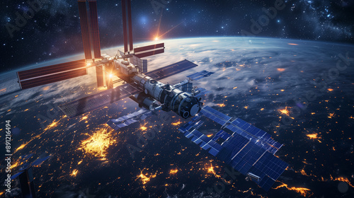 Space Station Orbiting Earth photo