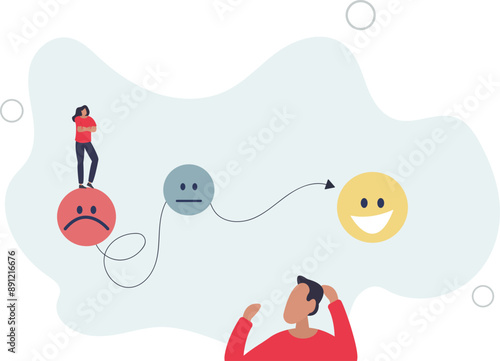 Evolving emotions and psychological feeling development. Find mental solution with therapy and support.flat design.illustration with people.