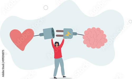 Emotional Intelligence, EI or control feeling and emotion with logical thinking brain, empathy or social skill, self control or balance concept.flat design.illustration with people.