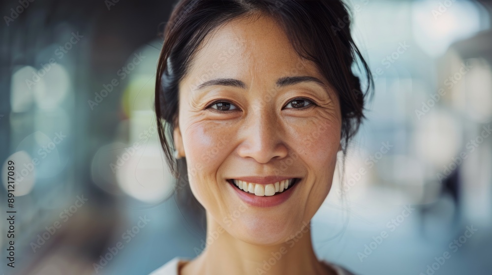 Happy woman smiling and looking at camera. Portrait of a cheerful woman smiling and looking directly at the camera. Happy woman smiling and looking at camera. Portrait of a cheerful woman smiling and looking directly at the camera.