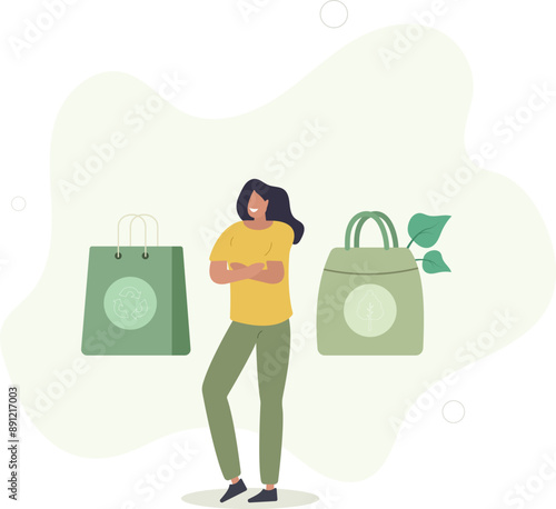 Eco bags, Environmental friendly packaging for shopping.environment concept.flat design.illustration with people.