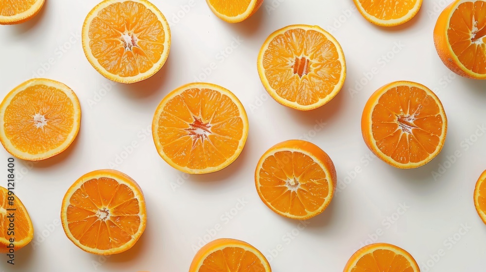 Juicy oranges on white backdrop