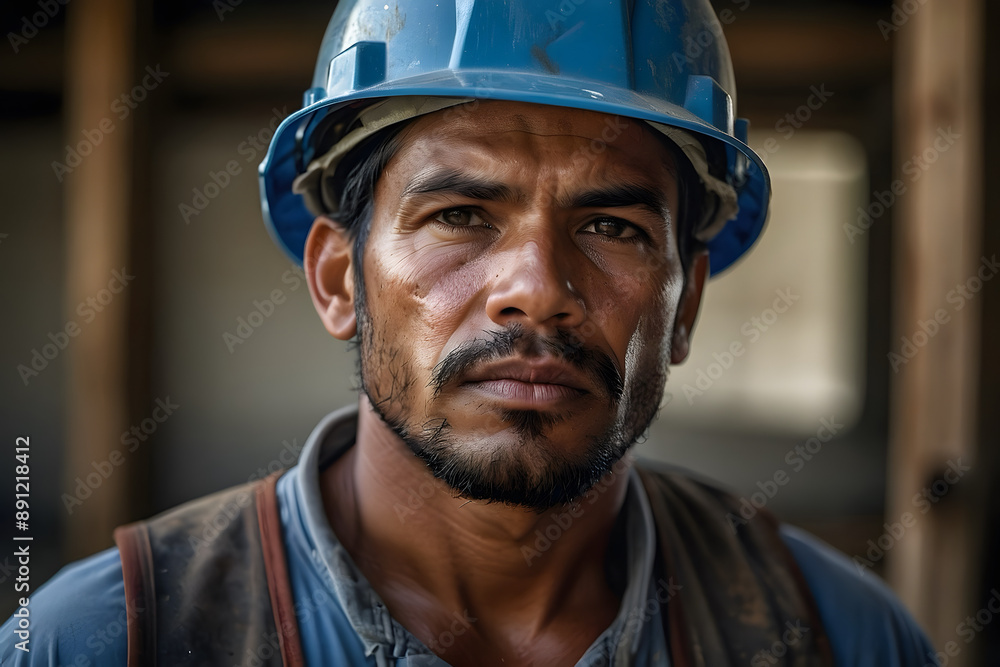 A close up portrait of a labor in a construction site A close up portrait of a labor in a construction site