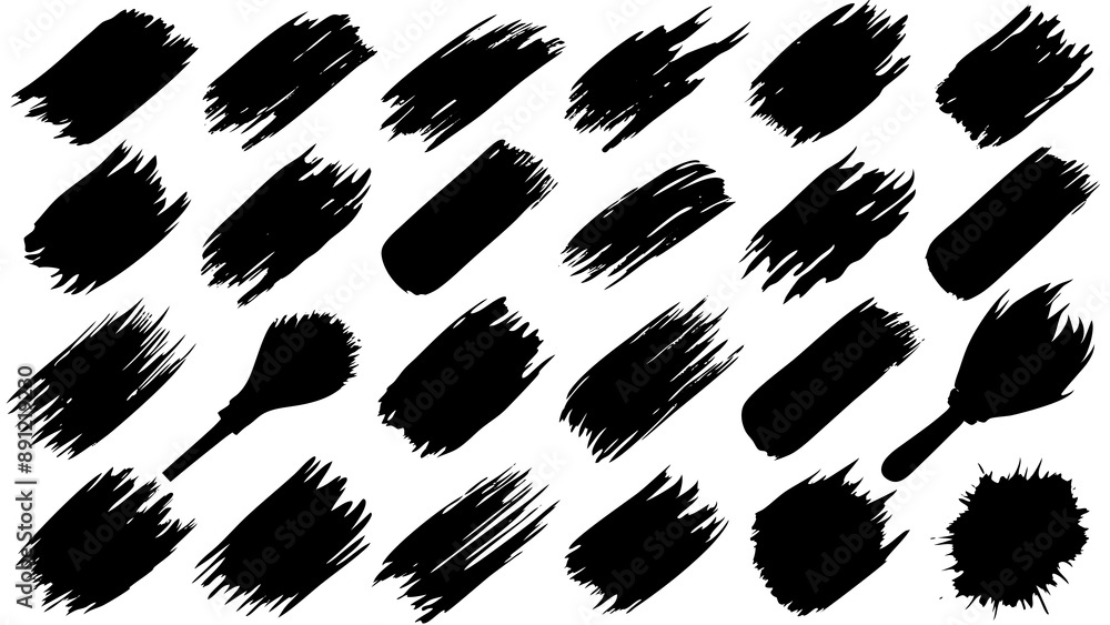 Brush strokes, black ink lines, vector abstract set with paint brush grunge texture on white background. Brush strokes, black ink lines, vector abstract set with paint brush grunge texture on white background.