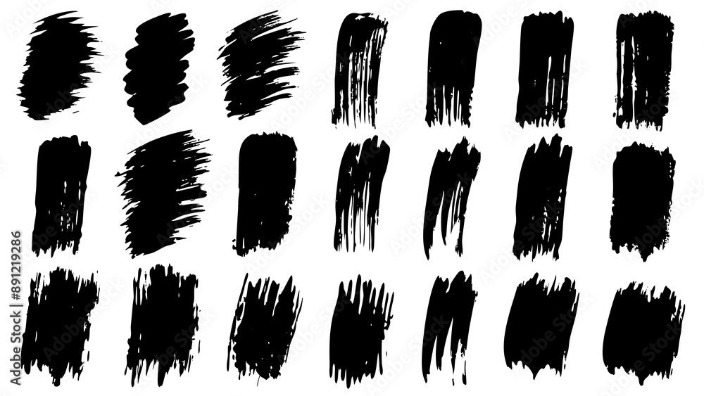 Brush strokes, black ink lines, vector abstract set with paint brush grunge texture on white background. Brush strokes, black ink lines, vector abstract set with paint brush grunge texture on white background.