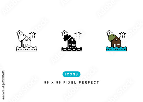 Flood Icon. Water Above Sea Level Pictogram Graphic Illustration. Isolated Simple Line Icon For Infographic, App and Web Button.