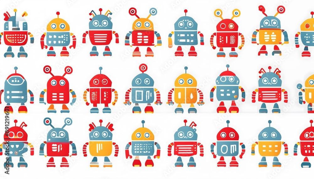 Texture of colorful robots of a children's game Texture of colorful robots of a children's game