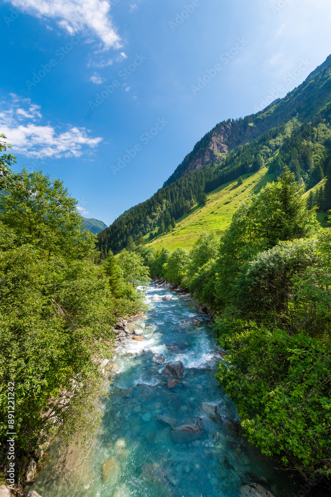 Serene Alpine Valley: Lush Meadows and Crystal-Clear Streams Serene Alpine Valley: Lush Meadows and Crystal-Clear Streams
