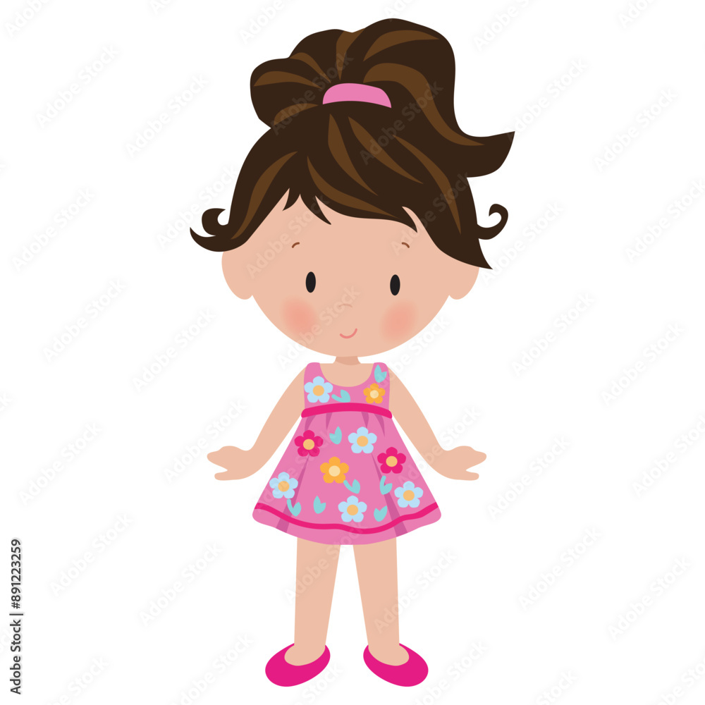 Cute little summer girl vector cartoon illustration Cute little summer girl vector cartoon illustration