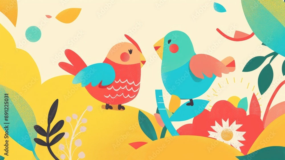 Two Birds in a Colorful Garden Two Birds in a Colorful Garden