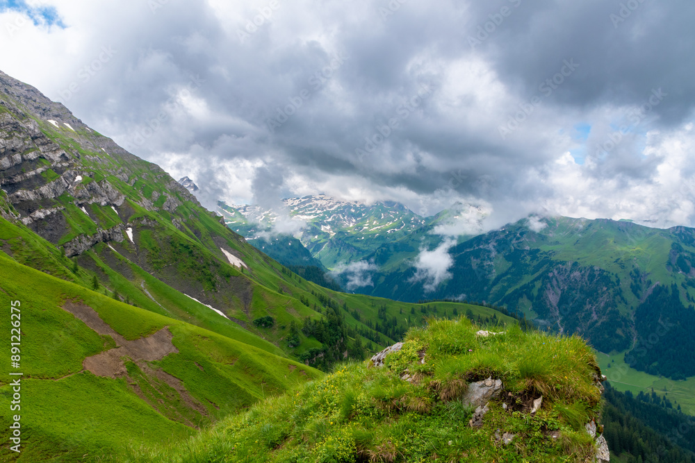 Naklejka premium Hiking Adventure: Conquer the Mountain Peaks (Amatschonjoch, Nenzing, Austria)