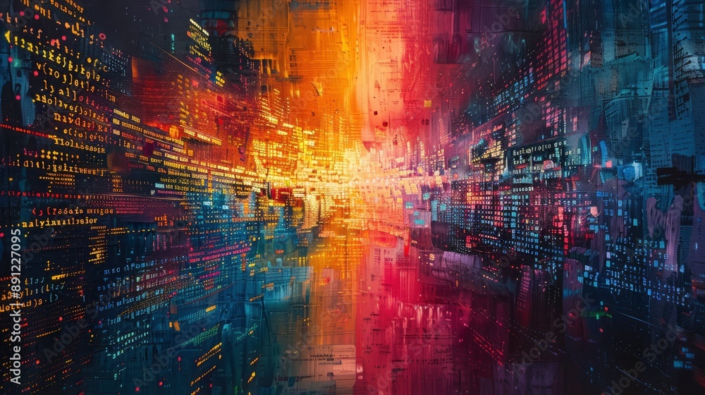 A creative portrayal of coding as art, with colorful code snippets arranged in a visually appealing pattern. A creative portrayal of coding as art, with colorful code snippets arranged in a visually appealing pattern.