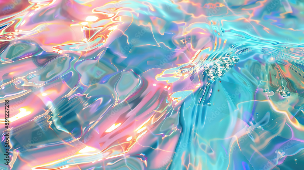 Obraz premium Liquid wavy iridescence background, shiny opalescence water waves as beautiful romantic wallpaper.