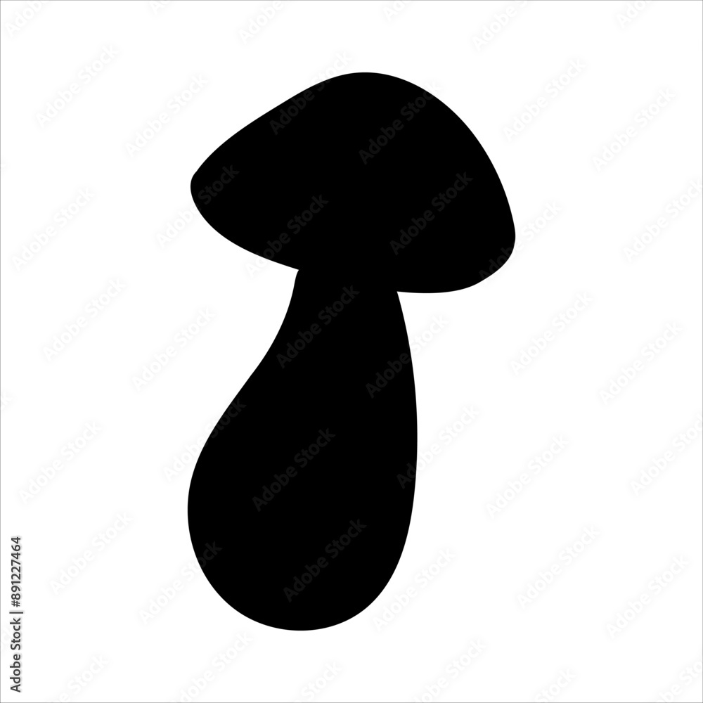 Black silhouette of an edible mushroom. Boletus mushroom. Design element. Vector illustration on a white background. Black silhouette of an edible mushroom. Boletus mushroom. Design element. Vector illustration on a white background.