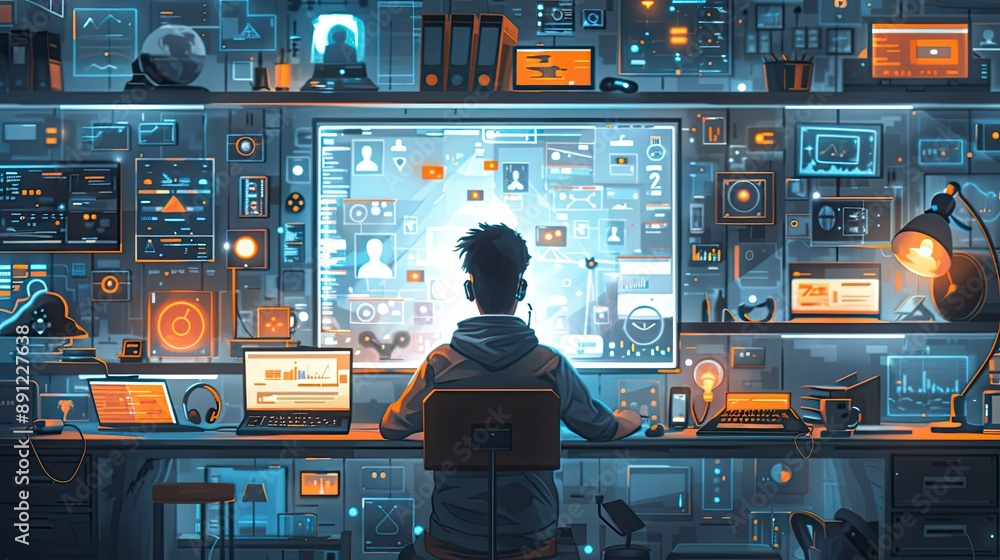 An image of a developer participating in a hackathon, with intense focus and collaboration, surrounded by tech gadgets and snacks. An image of a developer participating in a hackathon, with intense focus and collaboration, surrounded by tech gadgets and snacks.