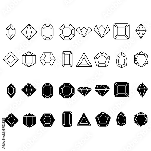Gem icon vector set. Geometric gems diamonds illustration sign collection. sapphire precious jewels symbol.
