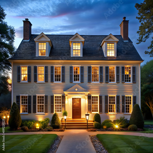colonial style house in night scene