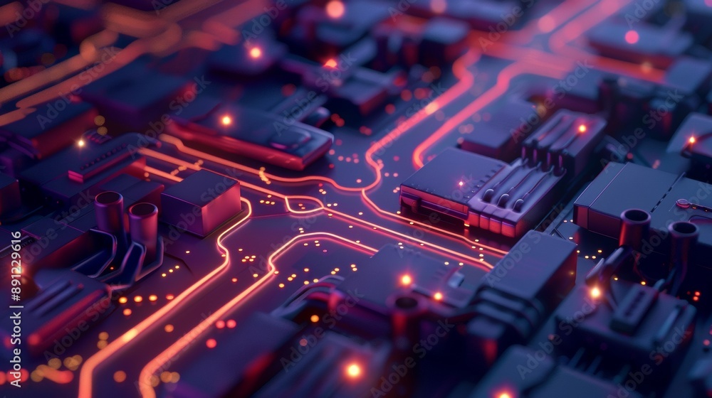 A computer chip with a red glow A computer chip with a red glow