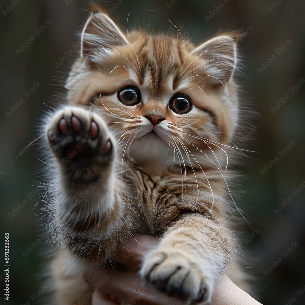 A playful Persian kitten batting at its owner's hand, eliciting a smile and a chuckle By Generated AI