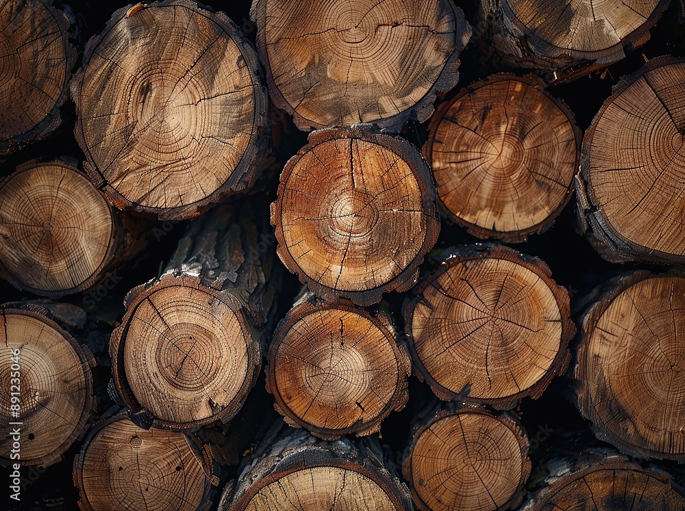 Stacked tree trunks texture with distinct growth rings Stacked tree trunks texture with distinct growth rings