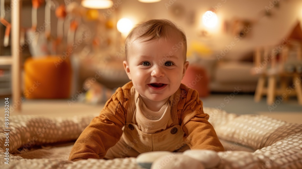 Baby in sensory play area with varied textures, teaching, exploratory play Baby in sensory play area with varied textures, teaching, exploratory play