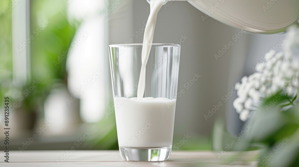 Glass being filled with milk, smooth and creamy pour, wholesome and nutritious Glass being filled with milk, smooth and creamy pour, wholesome and nutritious