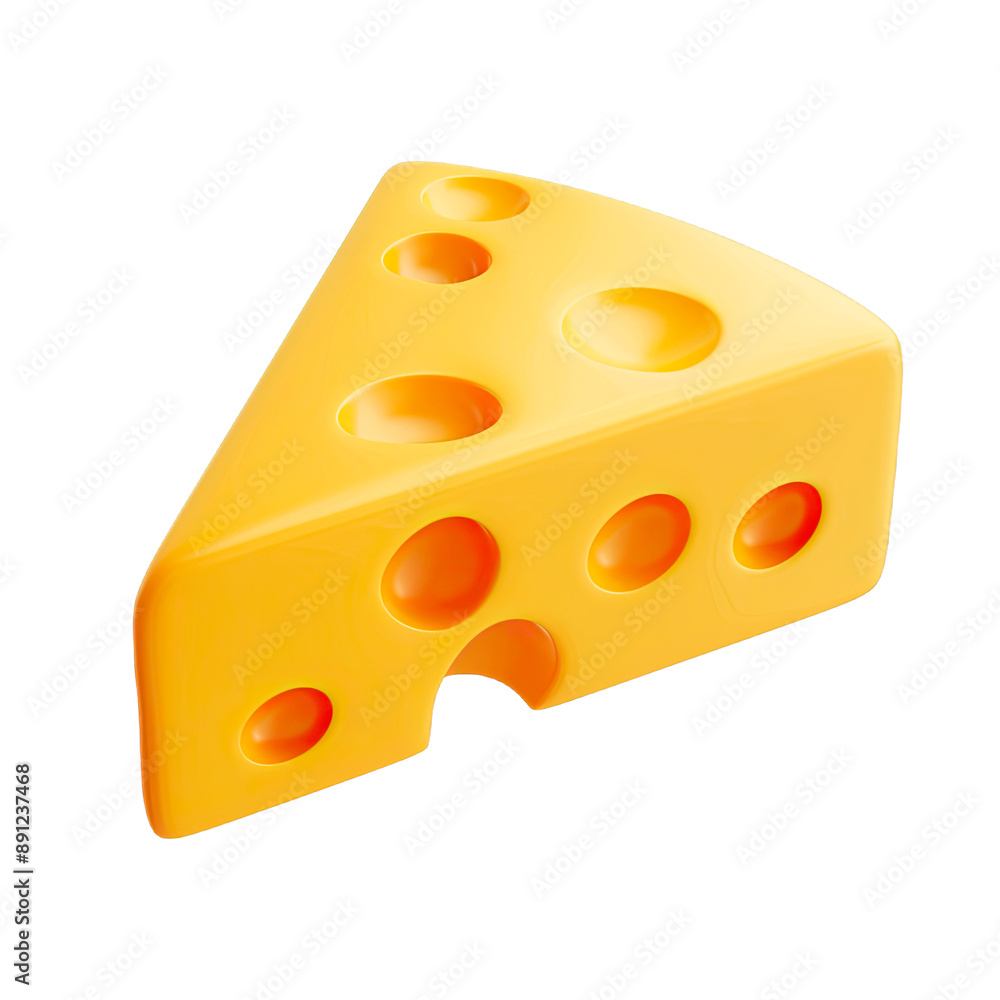 Piece of cheese cartoon 3D icon render isolated on a cut out PNG transparent background Piece of cheese cartoon 3D icon render isolated on a cut out PNG transparent background