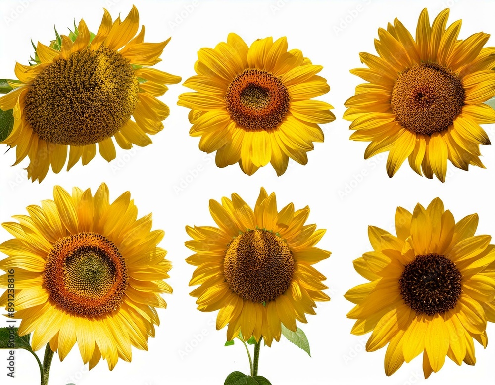 Obraz premium Sammlung von Fotos von Sonnenblumen, isoliert auf transparentem Hintergrund, Sommerblumen