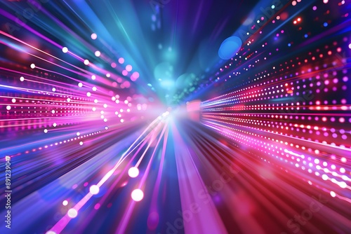 Abstract vibrant digital data stream with bright neon lights and futuristic design.