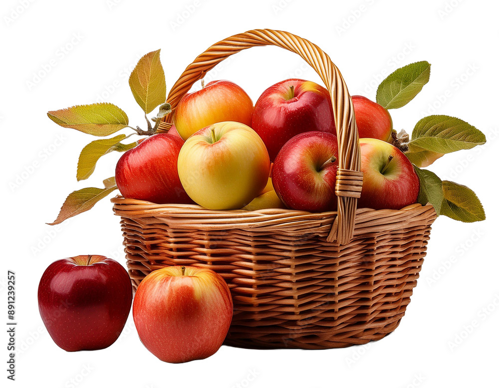 Basket of Apples with Leaves Transparent Background Basket of Apples with Leaves Transparent Background