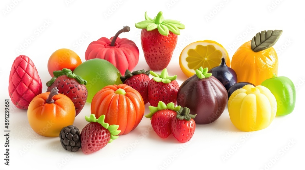 Marzipan fruits on white background Marzipan fruits on white background
