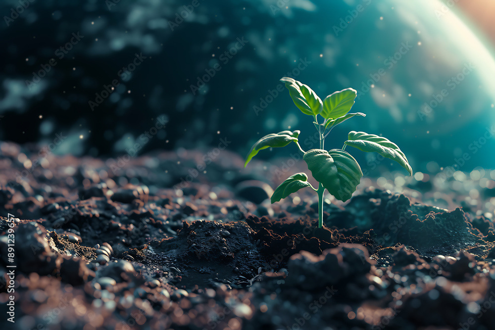 Illustration of a single plant growing in space, featuring a futuristic setting with stars and galaxies in the background, symbolizing life and growth beyond Earth. Illustration of a single plant growing in space, featuring a futuristic setting with stars and galaxies in the background, symbolizing life and growth beyond Earth.
