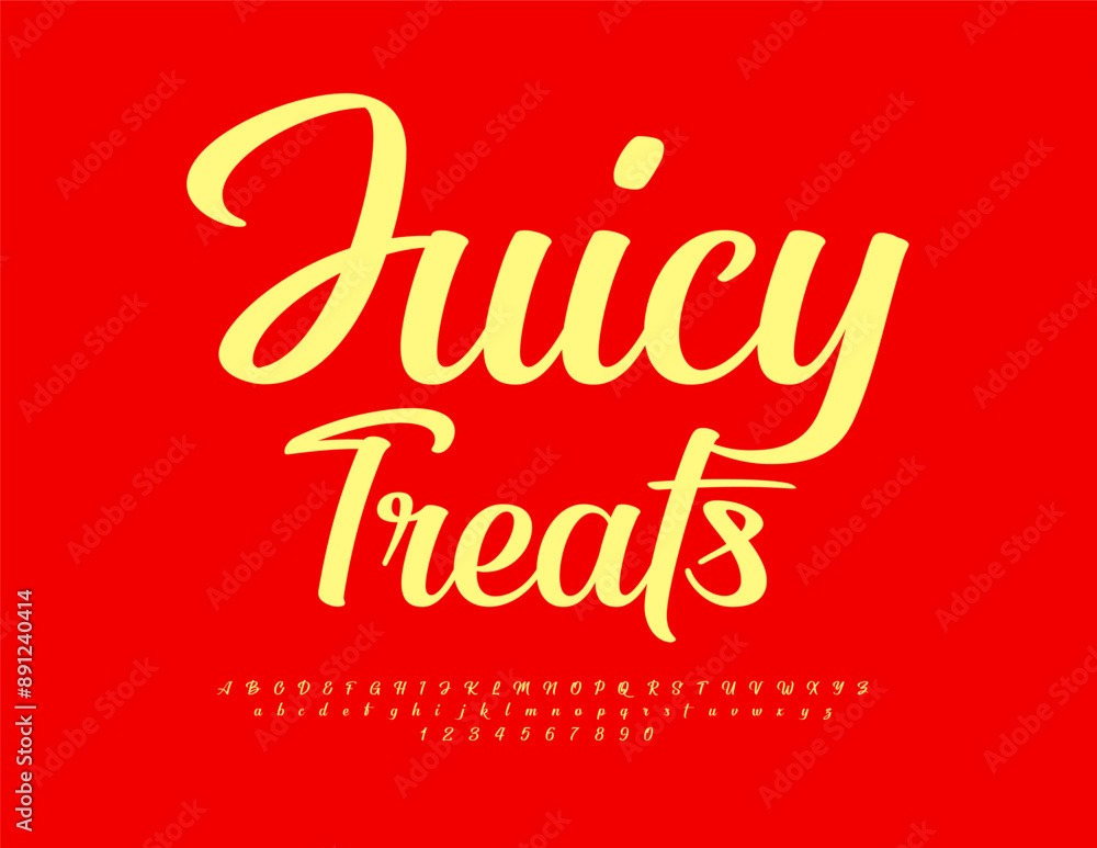 Vector modern badge Juicy Treats. Trendy Calligraphic Font. Beautiful Alphabet Letters and Numbers set. Vector modern badge Juicy Treats. Trendy Calligraphic Font. Beautiful Alphabet Letters and Numbers set.