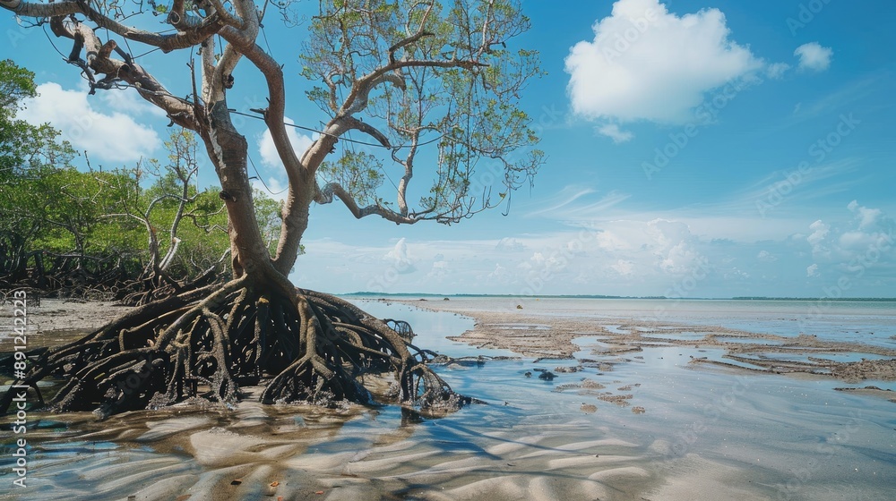 Mangrove tree roots exposed at low tide Mangrove tree roots exposed at low tide