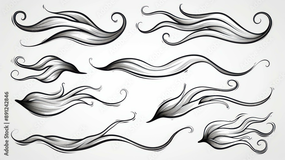 Diverse pencil sketch textures on white backdrop for unique design enhancement. Diverse pencil sketch textures on white backdrop for unique design enhancement.