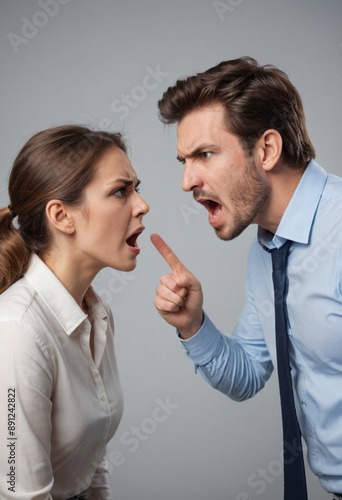  Conflict: Couple arguing with frustrated expressions. 