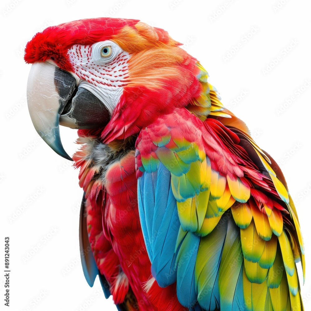 Obraz premium Vibrant and colorful Scarlet Macaw on white background