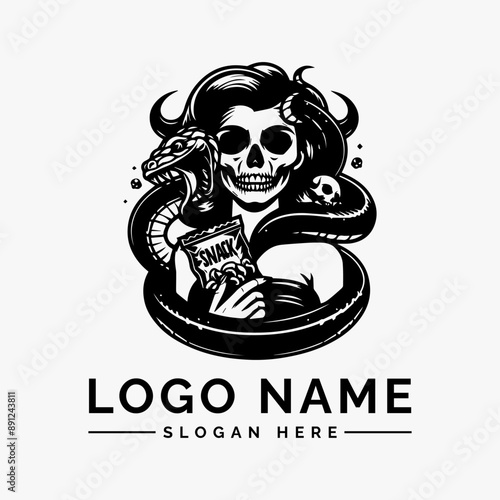 woman wrapped around by large snake logo vector