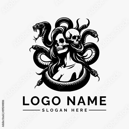 woman wrapped around by large snake logo vector